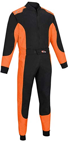 Combinaison de karting/course/rallye pour adultes, en polycoton, une pièce, Noir/orange, S