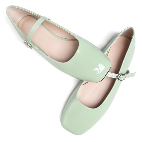 Stunner Women's Mary Jane Flats Fashion Square Toe Soft Ballet Flats Comfort One Line Strap Dress Flats4