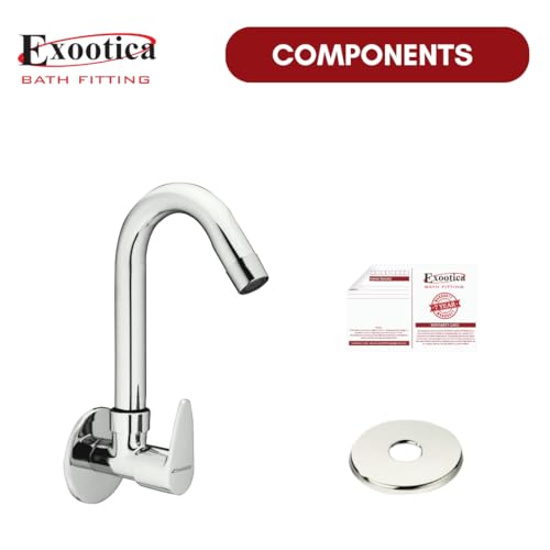 Image of Chrome Finish Silver Sink Cock | Wall Mounted Faucet for Kitchen & Utility Use - Sleek & Durable Design - Prime
