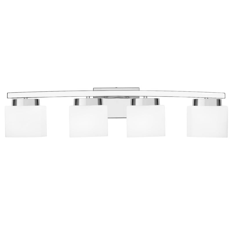 4-Light Modern Chrome Vanity Light Fixture with White Glass Shade for Bathroom Over Mirror, 31.5 Inches