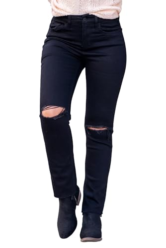 VERVET Women's High-Rise Straight Raw Hem Jeans in Black