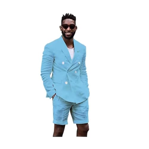 Mens 2 Piece Suit Summer Beach Men Suit Shorts Pants Set Double Breasted Two Button Blazer Jacket Business Wedding Party