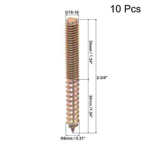 Image of uxcell 5 /16-18 x 2-3 /4 inch Hanger Bolts Double Head Dowel Screw for Wood Furniture 10pcs