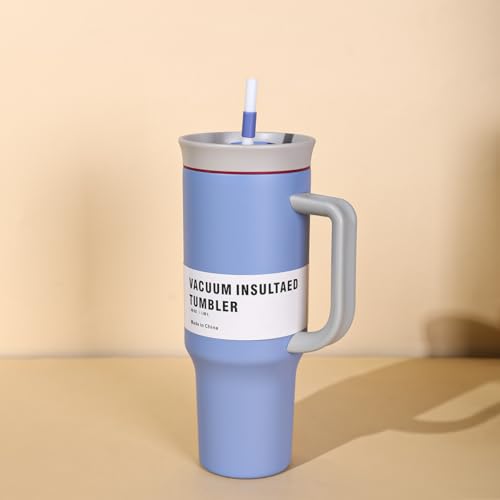 Image of HomeCloud 1200ml Insulated Coffee Tumbler with Lid - Double Wall Travel Mug for Hot & Cold Drinks, Leak-Proof, Durable, Portable, Stylish Stainless Steel Design (Haze Blue)