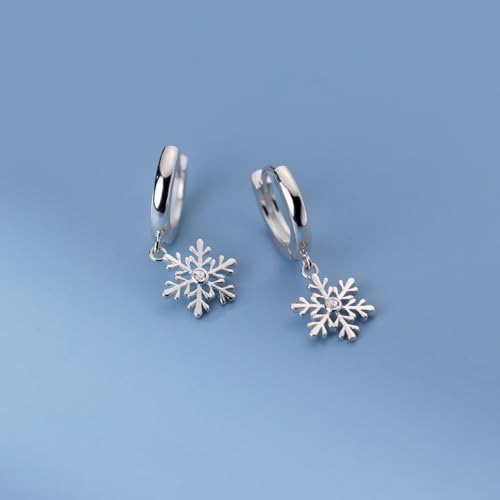 SLUYNZ Sterling Silver Snowflake Hoop Earrings for Women Teens Christmas Snowflake Hoop Earrings Drop4
