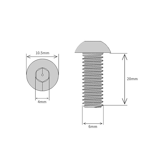 M6 (6mm x 25mm) Hex Socket Button Head Screws - BZP Steel (Pack of 20), Silver, M6 x 25mm - Image 2