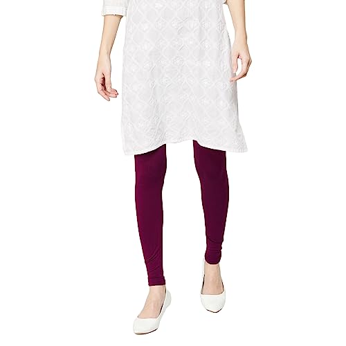 Image of Melange by Lifestyle Women Wine Cotton Regular Fit Solid Leggings S