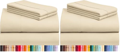 Image of LuxClub 4 PC Full Sheet Set, Deep Pockets Wrinkle Free Cooling Bed Sheets Hotel Bedding for Women, Men, Kids & Teens, Includes 1 Fitted Sheet, 1 Flat Sheet and 2 Pillowcases-Cream (Pack of 2)