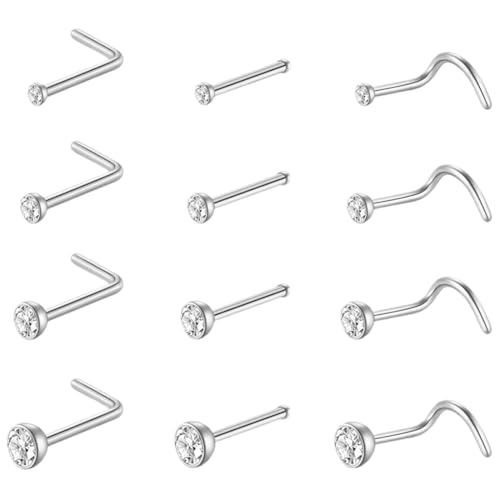 JEYORZY 12 Piezas Piercing Nariz para Mujeres Hombres, Narizs Anillo Piercing Joyería, Piercing Nariz Acero Quirurgico Pirsin Nariz Pendientes Nariz Piercings Nariz Falso Traje unisexo