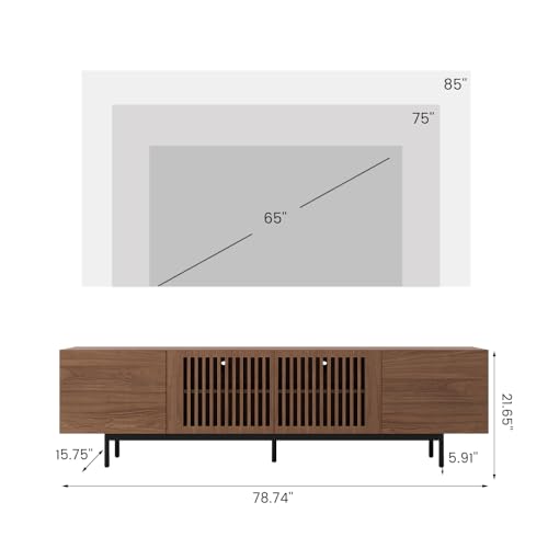 POVISON-Modern-Solid-Wood-TV-Stand-Entertainment-Center-for-70-75-Inch-TV-Slatted-Media-Console-TV-Cabinet-with-Tall-cast-Metal-Legs-Walnut-Veneer-Fully-Assembled-78 POVISON Modern Solid Wood TV Stand Entertainment Center for 70 75 Inch TV Slatted Media Console TV Cabinet with Tall cast Metal Legs Walnut Veneer Fully Assembled 78