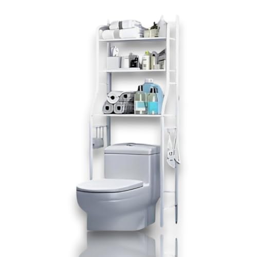 Genérico Estantería sobre Inodoro Multifuncional, Metal, Negro, 160x47x25cm, Ahorra Espacio, Fácil Montaje, para Baño (101, Blanco)