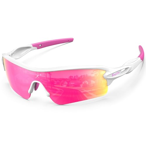 BangLong Polarized Sports Sunglasses for Men Women -UV400 Protection Lightweight TR90 Sunglasses for Cycling Running Baseball Pink
