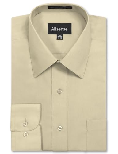 Amazon.com: Allsense Men's Regular-Fit Long-Sleeve Dress Shirt,  Wrinkle-Resistant Button Down, Beige, Small (14-14.5
