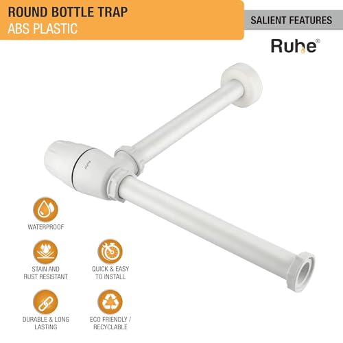 Image of Ruhe ABS Bottle Trap for Washbasin | Matte Finish Bottle Trap with Wall Flange and 12 Inches Pipe | Round | Ivory