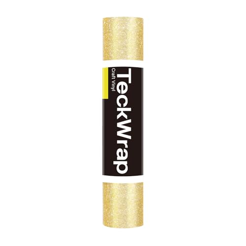 TECKWRAP Glitter Vinyl Shimmer Adhesive Craft Vinyl, 1ft x 5ft Roll - Permanent Glitter Vinyl for Craft Cutting Machines - Ideal for Scrap-Booking, Decals, DIY Projects, Home Decor, Gold