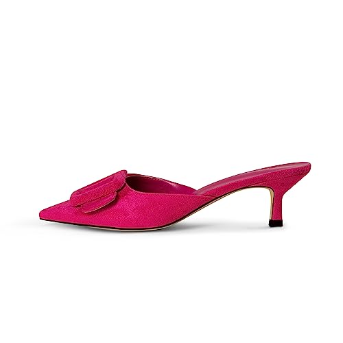 Image of Fericzot Mule Slippers for Women,Slingback Buckle Pumps Pointed Toe Kitten Heels Shoes Slides Backless Dress Sandals