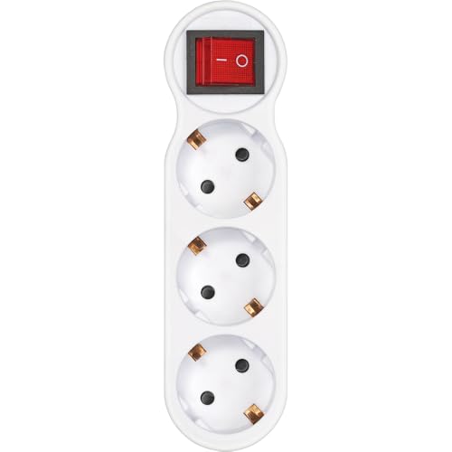 Simon – Adaptador con Interruptor 3 Tomas Frontales 16A (250V, 3680W), Enchufe Múltiple Compacto con Control On/Off para Mayor Seguridad y Ahorro Energético, Color Blanco