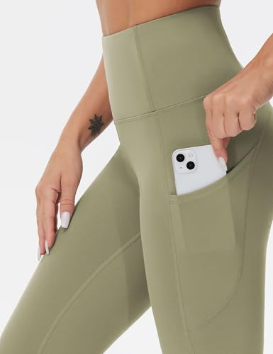 Image of THE GYM PEOPLE Thick High Waist Yoga Pants with Pockets, Tummy Control Workout Running Yoga Leggings for Women