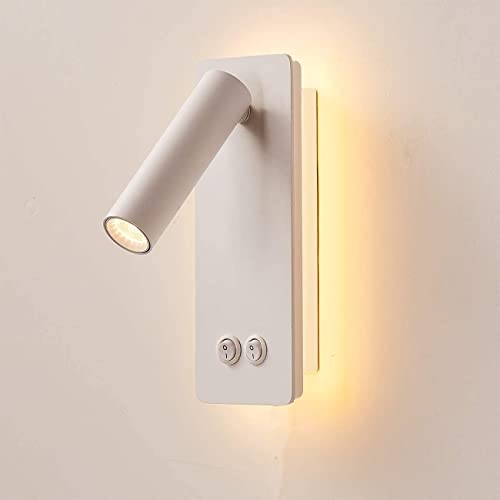 Meanyee Lámpara de lectura montada en la pared con dos interruptores separados, brazo ajustable, lectura de 3 W + luz de fondo de 6 W, acabado blanco mate /MY-WN298W Cover