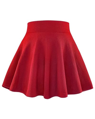 BOOPH Kids Girls Skirt Casual Mini Flare Plain Pleated Skater Uniform Skirts 5-6 Years Red