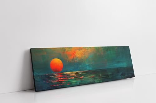 Coucher de soleil sur l'océan émeraude : décoration murale salon style bohème 30x90cm