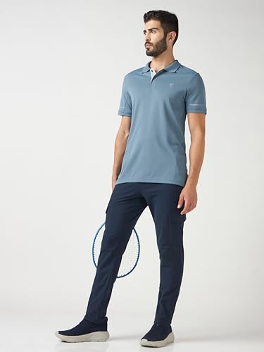 Image of TECHNOSPORT Men's Solid Slim Fit Polo Collar T-Shirt TECHNOCOOL+ Half Sleeve Button Polyester for Gym Running Workout UPF50+ Anti Odour