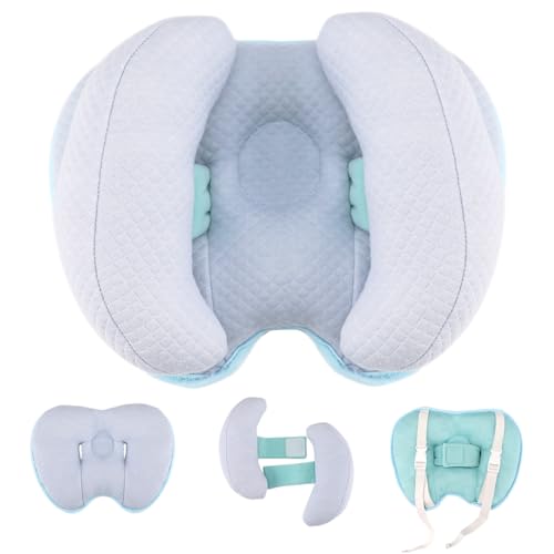 Blublu Park Upgraded 2 in 1 Baby Travel Pillow, Adjustable Banana Shape Baby Neck Head Support Piloow Stroller Insert Cushion for 4 Months Up Kids, Toddler, Blue