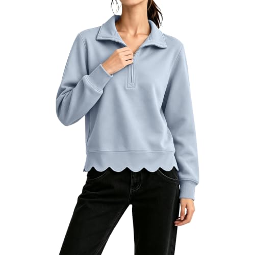 Fall Sweatshirts for Women Long Sleeve Scalloped Quarter Zip Pullover - image 5