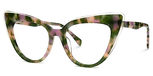 Image of Zeelool Fashion Oversize Cat Eye Glasses Frame for Women with Non-prescription Clear Lens Eyeglasses Hilliard ZJGA894665-01 Floral