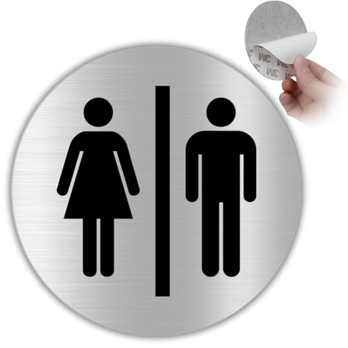 LEIASA | Cartello adesivo per toilette Donna e Uomo - Spessore 0,8 mm - Diametro Ø 100 mm - Cartelli per toilette in alluminio - Cartello per toilette - Donna e Uomo