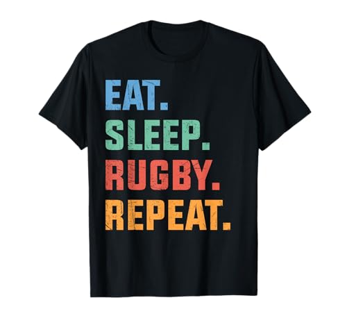 Eat Sleep Rugby Repeat Sport Divertente Retro Vintage Rugby Amante Maglietta