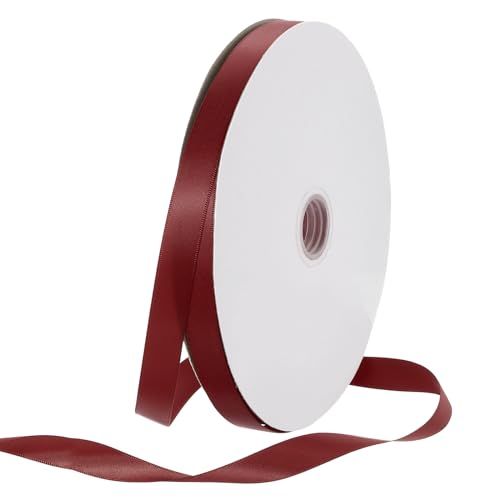 Rebower 100 Yard Satin Ribbon Thick Double Face Grosgrain Silk Ribbon, [for Gift Wrapping, Hair Bows, Wedding, Cake, Flower] - 0.6"(15mm)/Burgundy Red