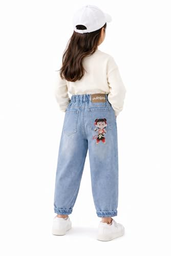 Jeans con cintura elástica para niñas de 6 a 12 años con bolsillos traseros cotidianos