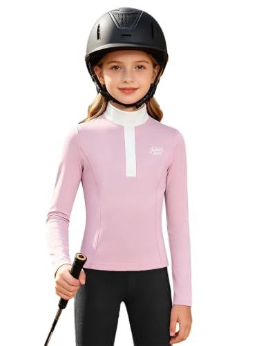 Kids Long Sleeve Equestrian Shirt Half Zip Riding Top Pink 6 Years