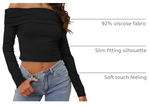LQI Women's Sexy Off Shoulder Tops Long Sleeve Y2K Tops Slim Fit Blouse Going Out Nightout Crop Tops Black by LQI - Used condition - US$13.10