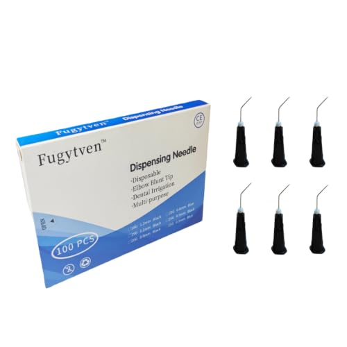 Lot de 100 aiguilles de distribution pré-courbées à pointe émoussée de 23 g pour irrigation jetable, distributeur de liquide, applicateur d'huile ou de colle, et remplissage de liquide ou d'encre