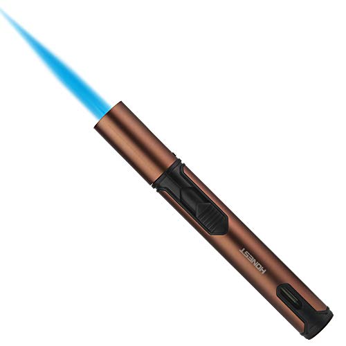 Pen Torch Cigar Lighter Adjustable Refillable Butane Lighters Jet Flame Portable for Candle Grill BBQ Camping (Brown)