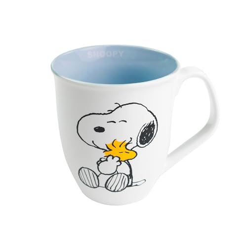 United Labels The Peanuts Tasse Snoopy 280 ml Blau Weiß Kaffeebecher aus Keramik Kaffeetasse