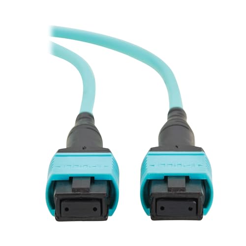 Image of Eaton Tripp Lite Series 10 Meter OM4 50 /125 Fiber Optic Cable, 100G Multimode (12F MPO /MPO-PC Female-to-Female) Type-B Polarity, OFNP Jacket, Aqua, TAA Compliant (N845B-10M-12TAA)