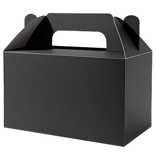 PEIQICHU 24 Pack Candy Treat Boxes Snack Goodie Bags Party Favors Box Party Gift Bags for Birthday, Baby Shower, Weddings Cardboard Candy Containers With Handle, Gable Style, Black