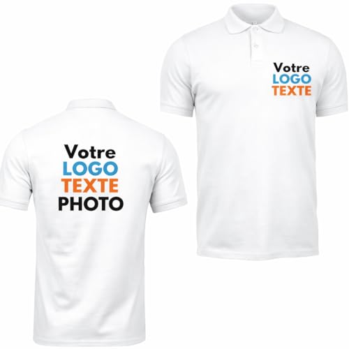 YONACREA - Créez Votre Polo personnalisé avec Logo Texte et Photo - Personnalisation Face et Dos - vêtement Pro Tenue de Travail (FR/ES, Alpha/Lettres, M, Taille Normale, Taille Normale, Blanc)