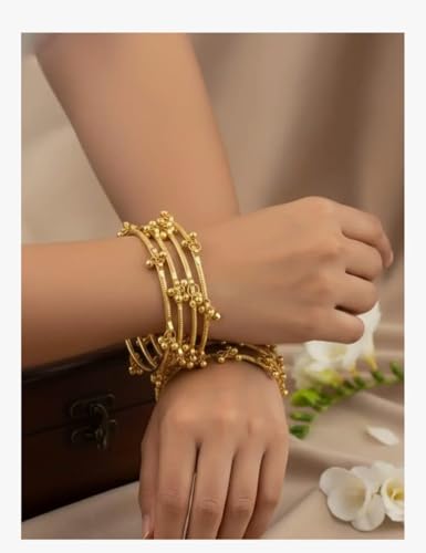 Image of Kashmiri Traditional Bangles Set for Women | Gold Plated /Silver Plated Handcrafted Ghungroo Bangles | Ethnic Bridal Festive Jewellery | Pack of 8