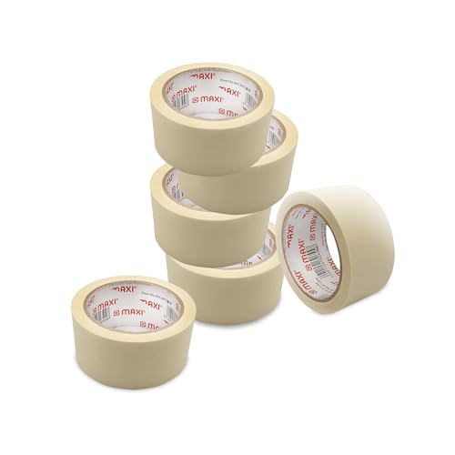 Maxi Premium Masking Tape 6pcs 2 Inch X120Yards With Red Core General Purpose Paper Tape For Painting Labeling Marking Packaging Artworks Schools Office Factory Industrial Uses