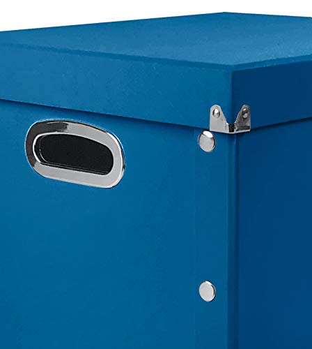 Image of Snap-N-Store 12 In Vinyl Record Box, LP Holder with Lid, Classic Blue | Collapsible crate holds up to 75 vinyl albums, snaps together for easy assembly, stylish shelf display