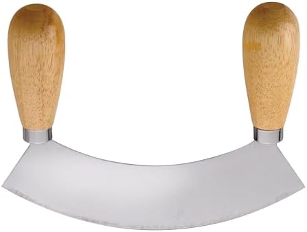 HIC Kitchen Mezzaluna Rocking Chopper And Mincing Knife With Double Handles, Stainless Steel, Rubber...
