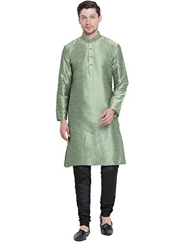 Image of VASTRAMAY Men's Mint Green Cotton Silk Blend Kurta and Pyjama Set VASMK001MGnPBL 36