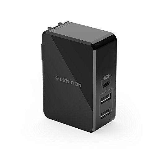 LENTION 45W USB C Wall Charger with Fast Charge PD Adapter for iPhone 11/Pro/Max/XS/XR/X/8/Plus, New MacBook Air/Pro, iPad Pro 2018 2019, Nintendo Switch, Samsung S10/S9/S8/Note 9/8, More (Black)
