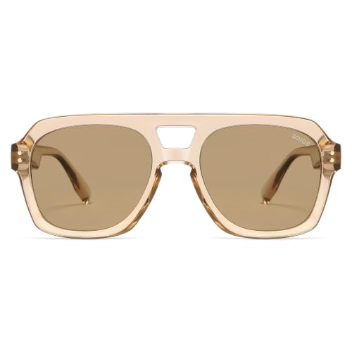 Image of SOJOS Retro Polarized Aviator Sunglasses Womens Mens SJ2385 | Trendy Vintage Fashion 80s 90s Pilot Shades Large Bold Thick Square Frame UV Protection TAC Lenses