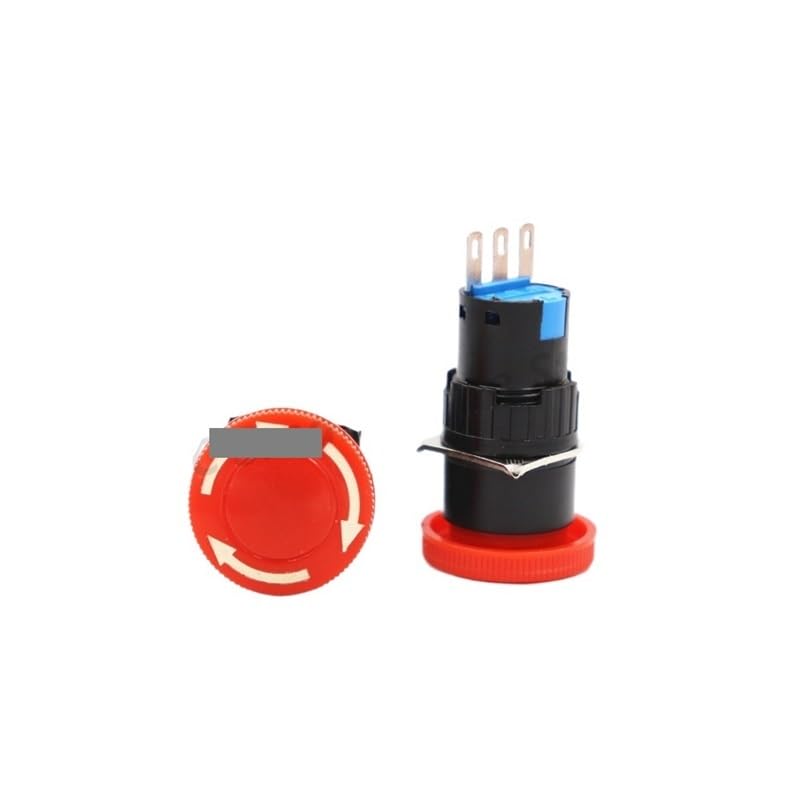2 interruptores de parada emergencia SPTD E 3 pines 16 mm, normalmente NO + NC, interruptor botón rojo Controls Switches