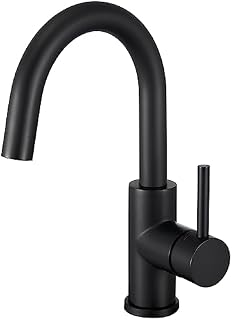 CREA Kitchen Mixer Tap, Single Handle Sink Mixer Tap, Basin Taps with 360° Swivel Spout, Mixer Tap for Small Kitchen or Bathroom, Bar Sink Tap with UK Standard Fittings, Matte Black